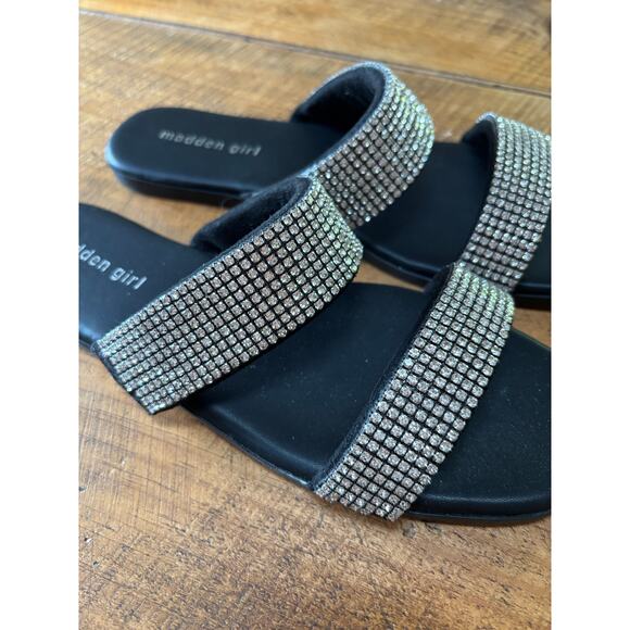 Womens Madden Girl Black Sparkle Rhinestone Slides Sandals Size 8.5 - Picture 5 of 7